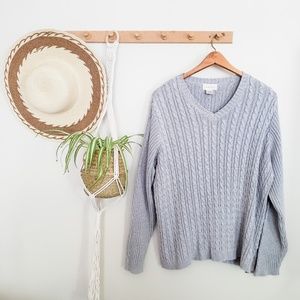 Light Gray V-Neck Cable Knit Sweater Size 1X